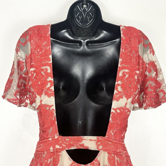 For Love & Lemons San Marcos Coquette fFloral Lace Mini Dress in Red Orange Sz S - Picture 15 of 16